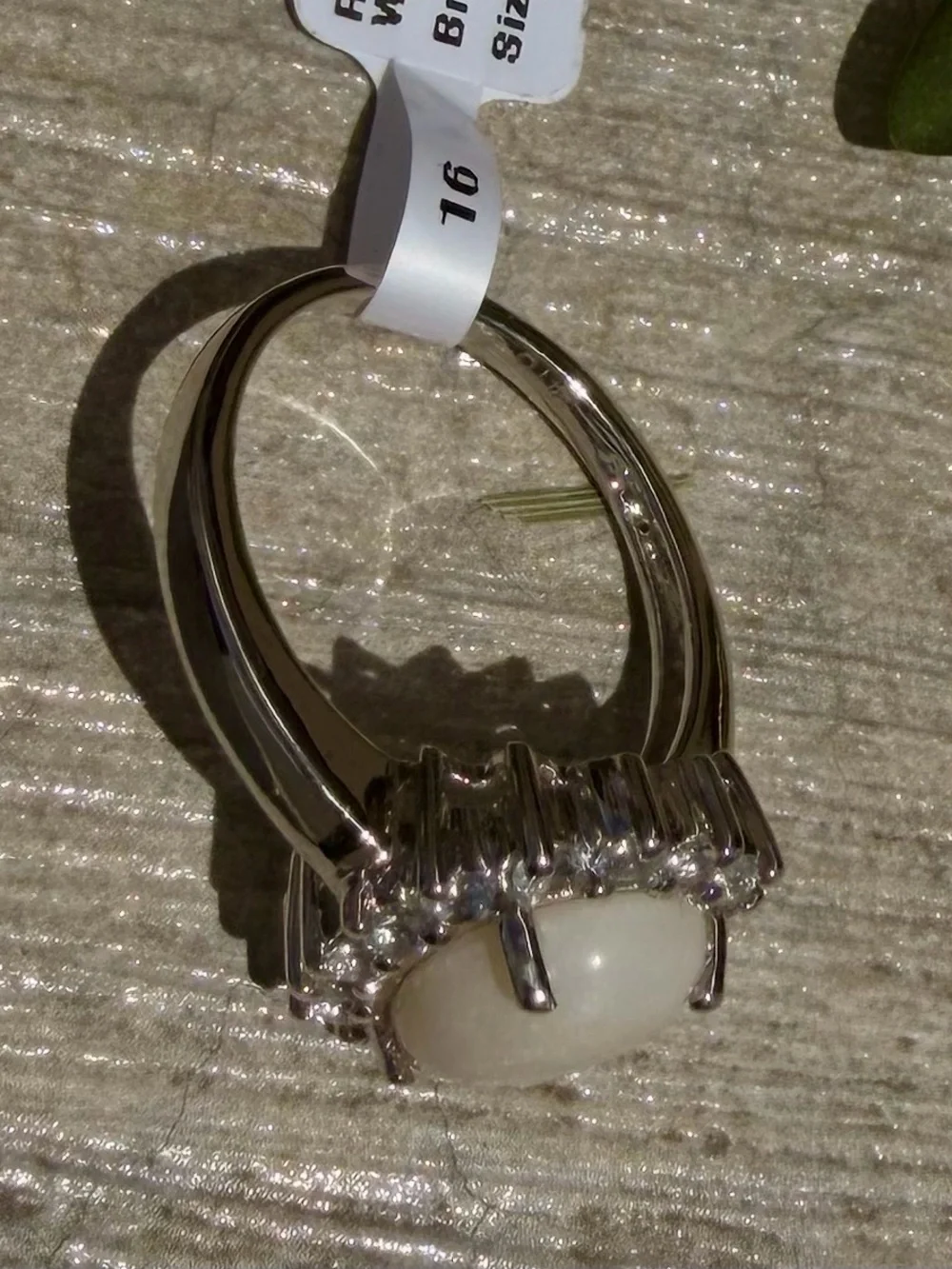 Brilliant White Opal & Blue Topaz Ring | 14K White Gold Plated|Size 8